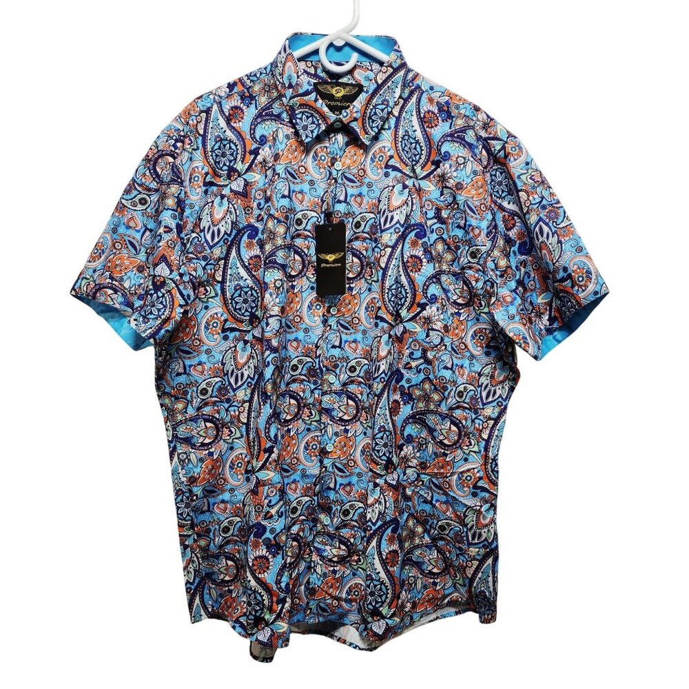 Mens Premiere Paisley Print Short Sleeve Button-Down Shirt Size 3XL Multicolor